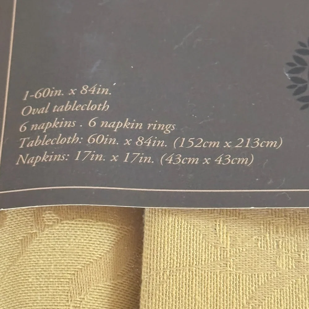 Gold Damask Dining Set Oval Tablecloth 6 Napkins 6 Metal Rings Trim A Home